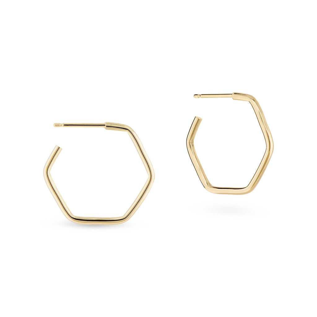 14K gold hexagon hoop earrings