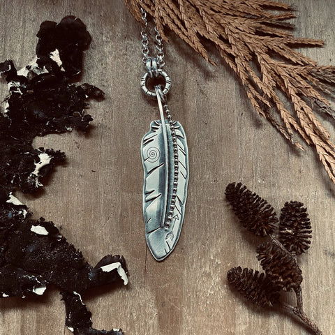 sterling silver boho feather necklace