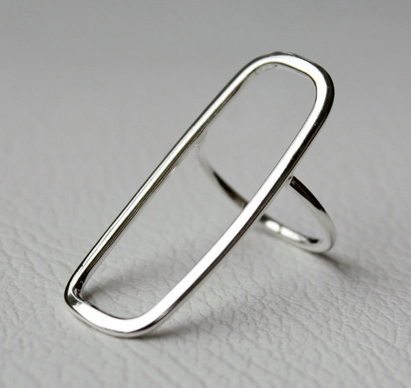 long geometric rectangle ring 925 silver