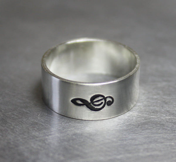 treble clef music note ring .925 Silver
