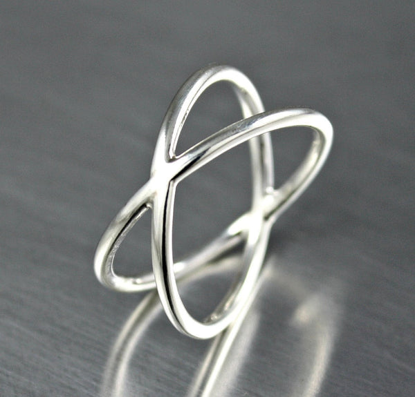 x ring criss cross design 925 silver