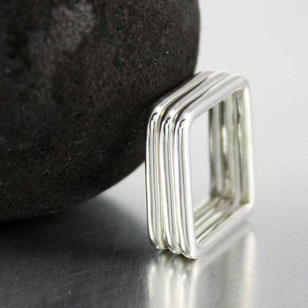 square stacking rings in sterling silver